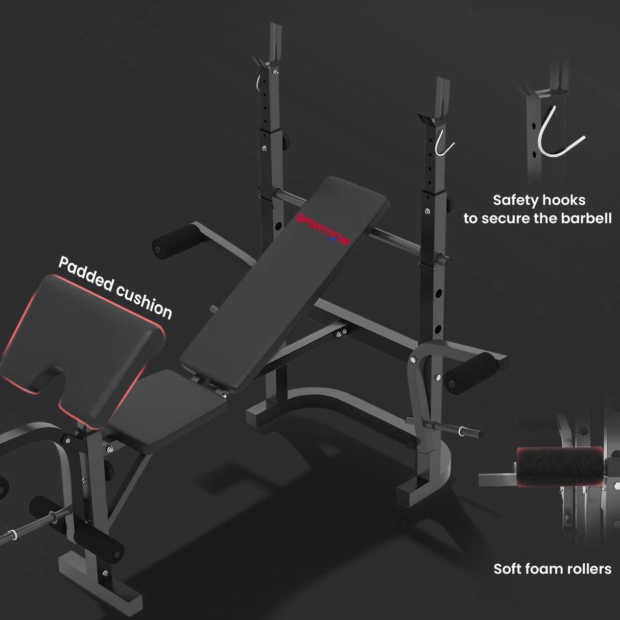 SPORTNOW Multi-Exercise Adjustable Weight Bench with Bench Press Rack