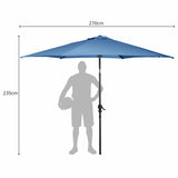 9ft Patio Market Table Umbrella with Push Button Tilt and Crank-Blue