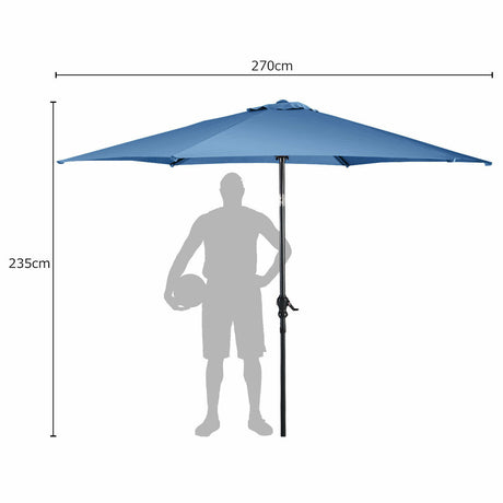 9ft Patio Market Table Umbrella with Push Button Tilt and Crank-Blue