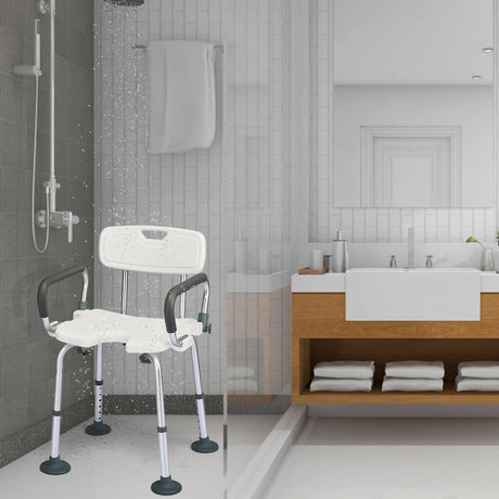 Non-Slip Shower Chair with U-Shaped Cutout for Elderly and Disabled-White