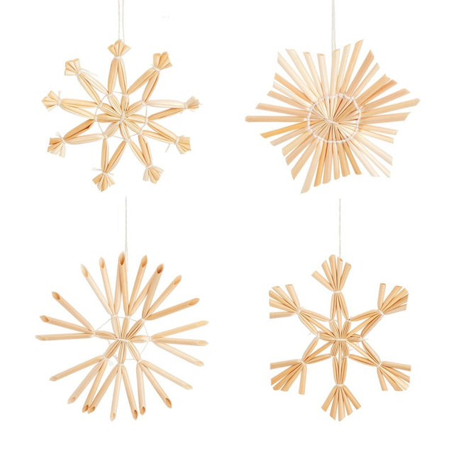 Straw Snowflake Hanging Decoration- Set of 4