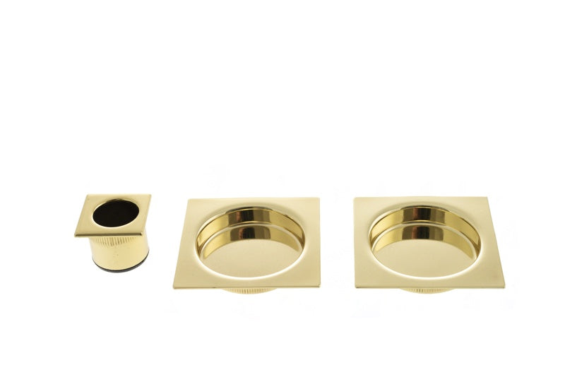 AGB Sliding Door Flush Pull Square - Polished Brass - Pair