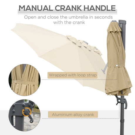 Outsunny 4.5 m Patio Parasol, Large Double-Sided Rectangular Garden Umbrella with Crank Handle, 360 Cross Base for Bench, Outdoor, Khaki