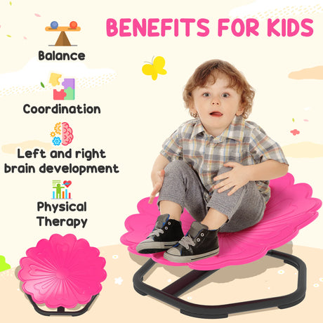 AIYAPLAY Flower-Shaped Sensory Spinning Chair with Non-Slip Base for Balance/Coordination, Pink