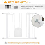 PawHut Dog Gate with Cat Flap Pet Safety Gate Barrier, Stair Pressure Fit, Auto Close, Double Locking, for Doorways, Hallways, 75-103 cm White