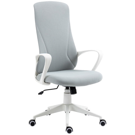 Vinsetto High Back Office Chair, Fabric Desk Chair with Armrests, Adjustable Height, Swivel Wheels, Light Grey