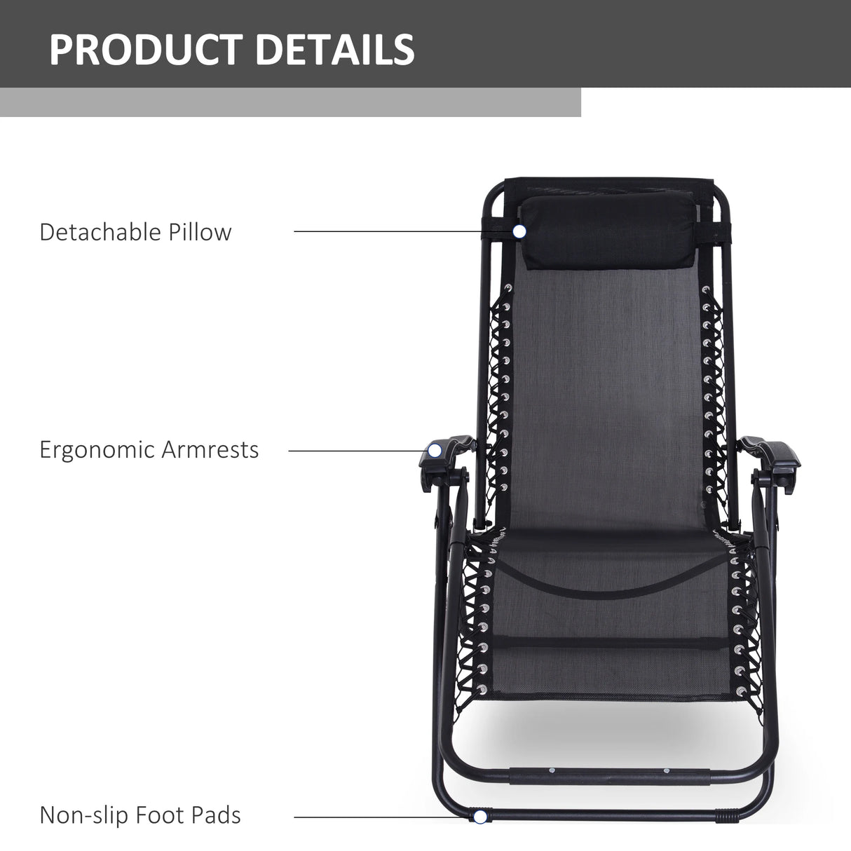 Outsunny Zero Gravity Chair Set of 2, Metal Frame Texteline Armchair Outdoor Folding and Reclining Sun Lounger with Head Pillow for Patio Decking Gardens Camping, Black