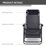 Outsunny Zero Gravity Chair Set of 2, Metal Frame Texteline Armchair Outdoor Folding and Reclining Sun Lounger with Head Pillow for Patio Decking Gardens Camping, Black