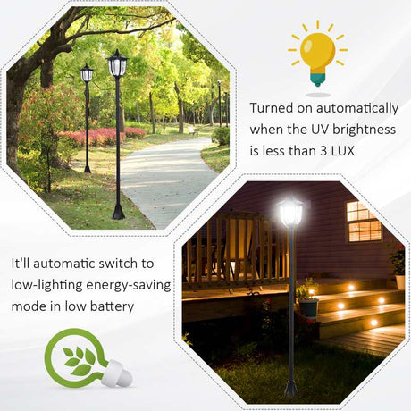 Outsunny Outdoor Garden Solar Post Lamp Sensor Light  LED Lantern Bollard Pathway Torch Light 1.77m Tall