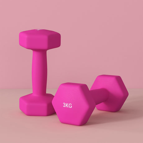 SPORTNOW 2 x 3kg Hexagonal Dumbbells Weights Set with Non-Slip Grip for Home Gym Workout, Pink