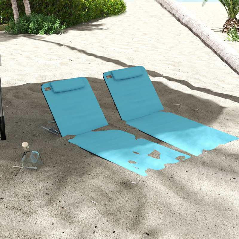 Outsunny Set of Two Metal Frame Beach Chairs, with Reclining Backs - Blue