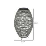 Outsunny Rattan Solar Lamp, Garden Solar Lantern with Auto On/Off Light, IP44 Waterproof, Decorative Outdoor Rattan Lamp for Porch, Pathway, Grey