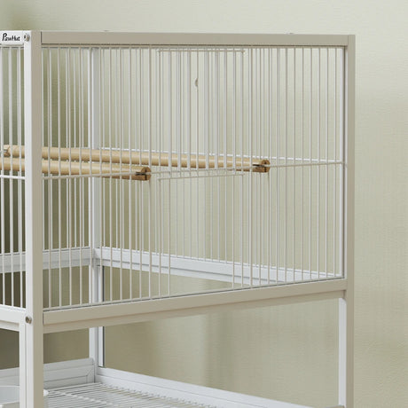 PawHut Bird Cage with Rolling Stand, Acrylic Viewing Panels, Storage Shelf, for Budgie, Parakeet, 48 x 46 x 83 cm