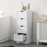 HOMCOM 4-Drawer Bathroom Cabinet, Freestanding Narrow Storage Cabinet with Groove Handles for Small Spaces, White