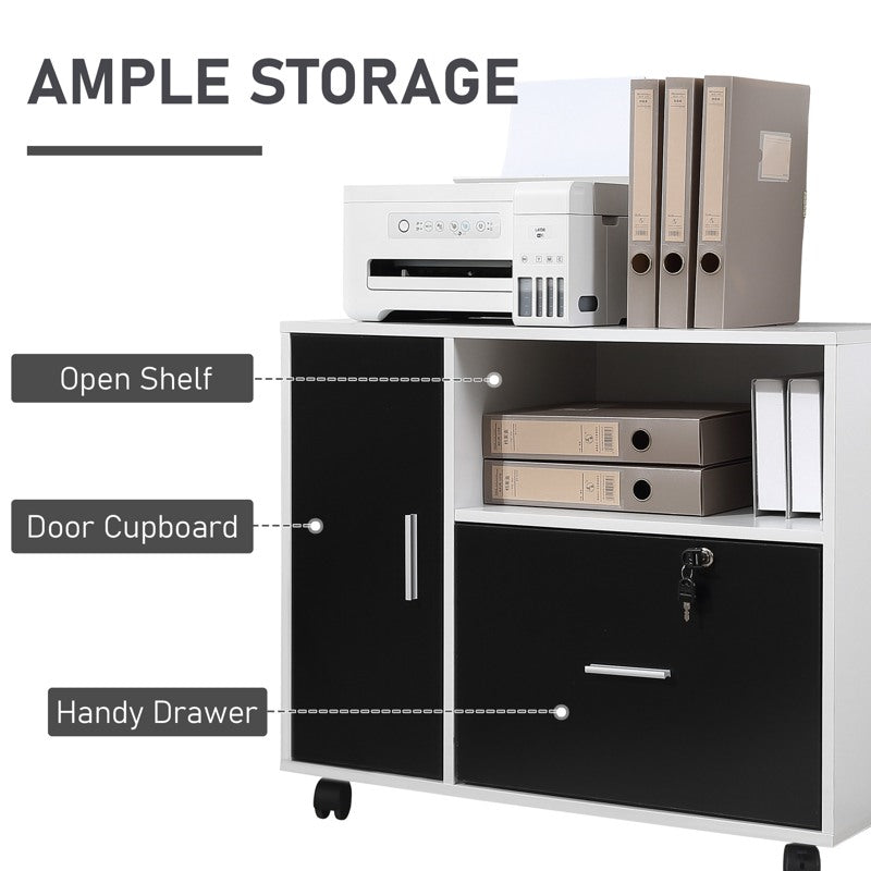 HOMCOM Multi-Compartment Office Storage Cabinet, with File Hangers - Black/White