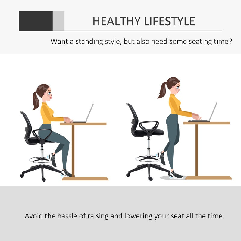 Vinsetto Ergonomic Mesh Back Draughtsman Chair, Tall Standing Desk Chair with Adjustable Height and Footrest 360 Swivel, Black