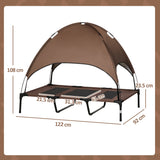 PawHut Raised Dog Bed Waterproof Elevated Pet Cot with Breathable Mesh UV Protection Canopy Brown, for XL Dogs, 122 x 92 x 108cm