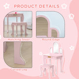 HOMCOM Kids Dressing Table Set, with Mirror and Drawer - Pink