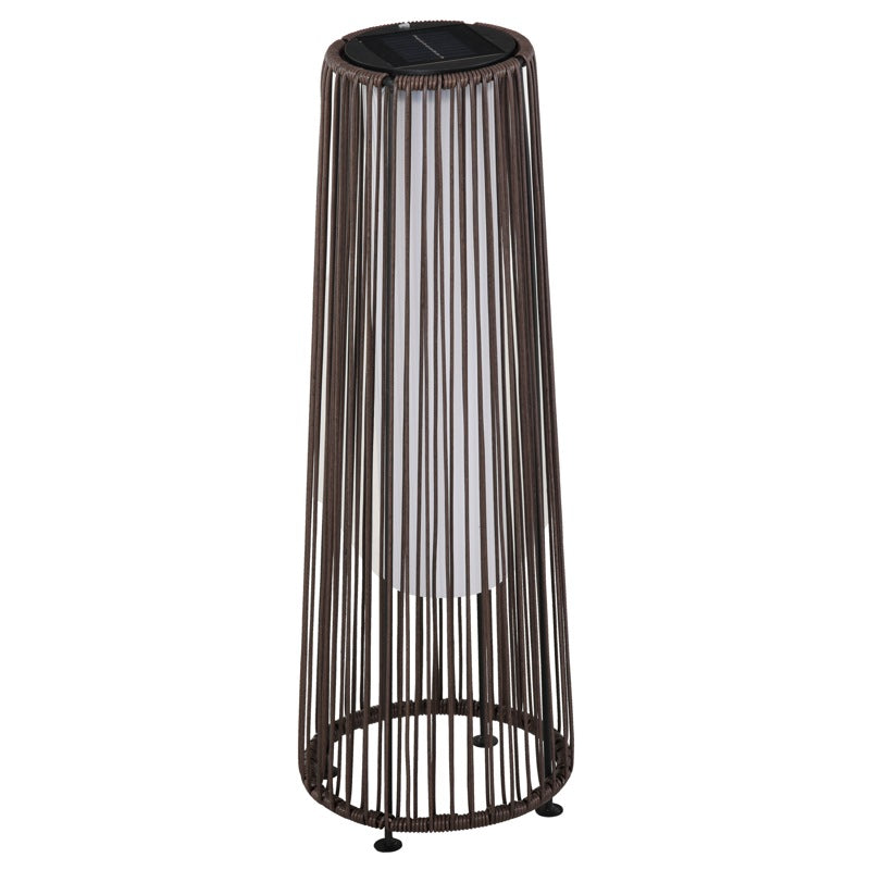 Outsunny Patio Garden PE Rattan Solar Lights Woven Resin Wicker Lantern Auto On/Off Solar Powered Lights for Porch, Yard, Lawn, Courtyard, Indoor & Outdoor  Brown