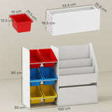 AIYAPLAY Toy Storage Unit, 3-Tier Toy Organiser Shelf with 6 Removable Storage Bins for Bedroom, Nursery, Multicoloured
