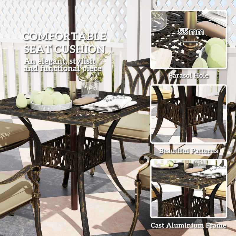 Outsunny Five-Piece Cast Aluminium Garden Dining Set - Bronze Tone