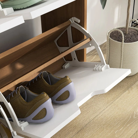 HOMCOM Shoe Storage Cabinet, 4 Flip Drawers, Shoe Organizer for 8-16 Pairs of Shoes, Natural