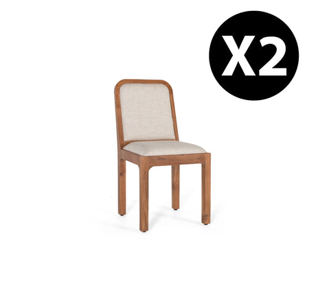 Giner and Colomer  Set Of 2 Acacia Wood Chairs Upholstered In Beige Fabric