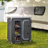 Outsunny Aluminum Camping Cupboard, Camping Kitchen Station Cook Table with 3-Shelf, Storage Organiser for BBQ Party Picnic