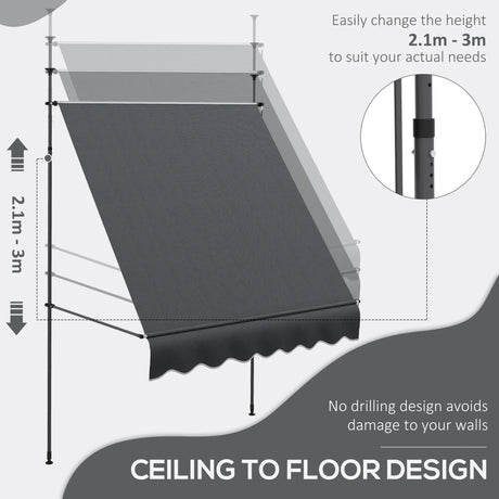 Outsunny 2 x 1.2m Manual Retractable Awning - Grey