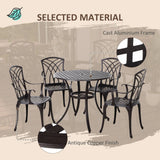 Outsunny 5 Pieces Garden Dining Set for 4, Cast Aluminium Outdoor Dining Set with 4 Armchairs and Round Dining Table with Parasol Hole, Garden Furniture Set, Brown
