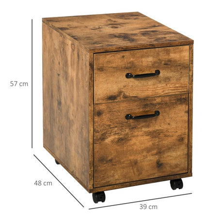 HOMCOM Rolling File Cabinet with 2 Drawers, Mobile Filing Cabinet with Hanging File Folder for Letter Sized Documents, Rustic Brown