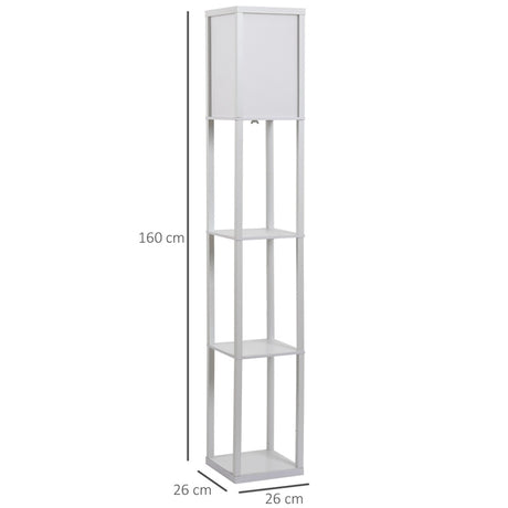 HOMCOM 3-Tier Floor Lamp, Floor Light with Storage Shelf, Reading Standing Lamp with Acrylic Shade for Living Room, Bedroom, Kitchen, Dining Room, Office, Dorm, 160cm, White