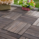 Outsunny 27 Pcs Solid Wood Interlocking Decking Tiles For Patio, Balcony, Roof Terrace, Hot Tub, Black, (30 x 30 cm Per Piece)