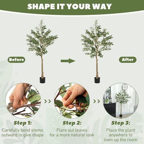 HOMCOM Set of Two Silk Leaf Artificial Olive Trees