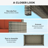 Outsunny Rattan Sofa, 2 Seater Garden Furniture with Soft Padded Cushion and Armrests, Wicker Garden Loveseat for Patio, Grey