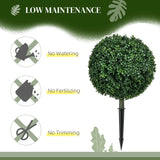 HOMCOM Artificial Boxwood Trees w/ Ground Stake, Set of 2 Ball Shaped Topiary Trees for Home Office & Living Room, UV Resistant