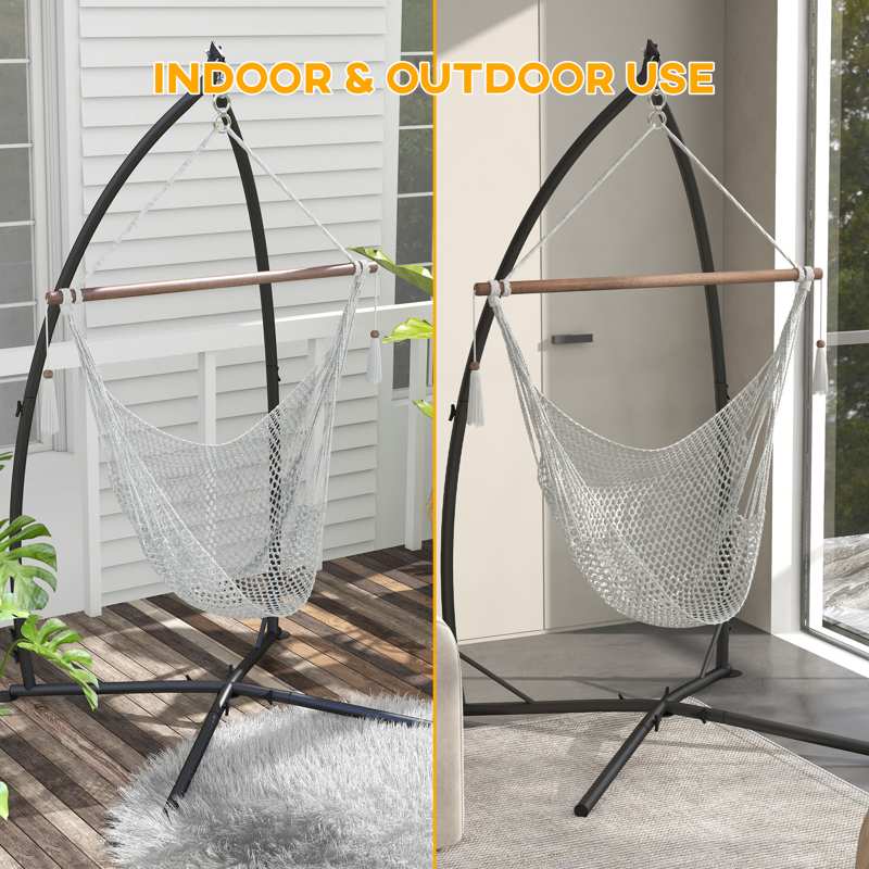 Outsunny Hammock Chair Stand, Hanging Heavy Duty Metal Frame Hammock Stand with Chain, for Hanging Hammock Air Porch Swing Chair, Egg Cahir, Indoor & Outdoor Use, Black