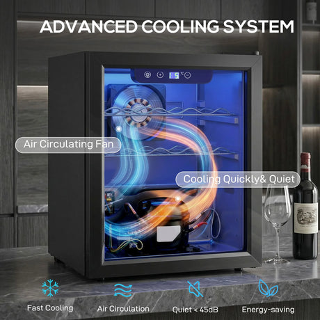 HOMCOM 16 Bottle Wine Cooler, 48 Litre Capacity, 4-16C Under Counter Drinks Beer Wine Fridge with Glass Door, LED Light, Black