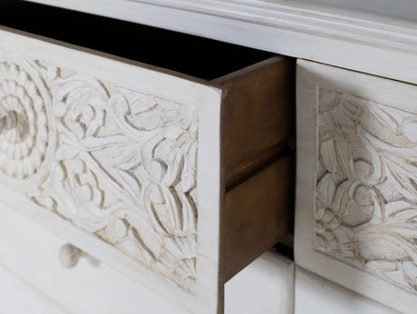 Giner and Colomer  Elegant 6-Drawer Chest In Mango Wood With Hand-Carved Details