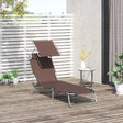 Outsunny Outdoor Foldable Sun Lounger, 4 Level Adjustable Backrest  Reclining Sun Lounger Chair with Angle Adjust Sun Shade Awning for Beach, Garden, Patio, Brown