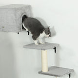 PawHut 6-Piece Cat Wall Shelves Set with Condo, Cat Wall Furniture with Platforms, Sisal Scratching Post, Bed, Toy Ball, Grey