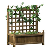 Outsunny Garden Planters with Trellis for Climbing Vines, Wood Raised Beds for Garden, Flower Pot, Indoor Outdoor, Brown