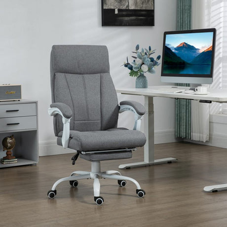 Vinsetto Office Chair, Ergonomic Desk Chair, Fabric Work Study Chair with 155° Reclining Back and Footrest, Adjustable Height and Swivel Wheels, Grey