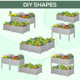 Outsunny 40cm x 40cm x 44cm 26L Set of 4 Garden Raised Bed Elevated Patio Flower Plant Planter Box PP Vegetables Planting Container, Grey