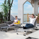 Outsunny Foldable Outdoor Sun Lounger Set of 2, Reclining Lounge Chair Camping Bed Cot with Pillow 4-Level Adjustable Back Aluminium Frame, Light Grey