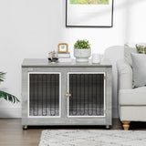 PawHut Dog Crate Furniture End Table, with Washable Cushion, Double Doors, for Medium/Large Dogs, Grey