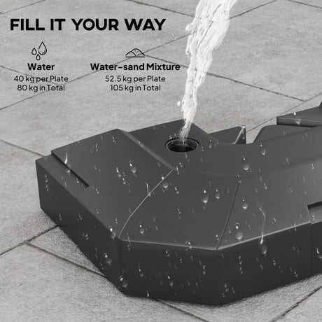 Outsunny 2PCS Umbrella Weights for Cantilever Parasols, Parasol Base Weights, 80 kg for Water or 105 kg Water and Sand Mix, Black