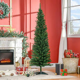 HOMCOM 6ft Unlit Artificial Christmas Tree, Pencil Slim Xmas Tree with Solid Stand and Realistic Branches, Green