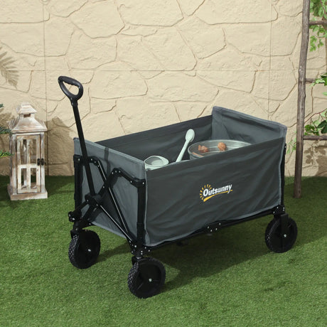 Outsunny 120L Festival Trolley on Wheels, Folding & Compact Camping Trolley Cart with Adjustable Handle for Garden, Beach, Fishing, Grey