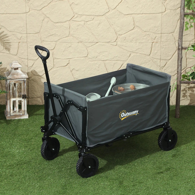 Outsunny 120L Festival Trolley on Wheels, Folding & Compact Camping Trolley Cart with Adjustable Handle for Garden, Beach, Fishing, Grey